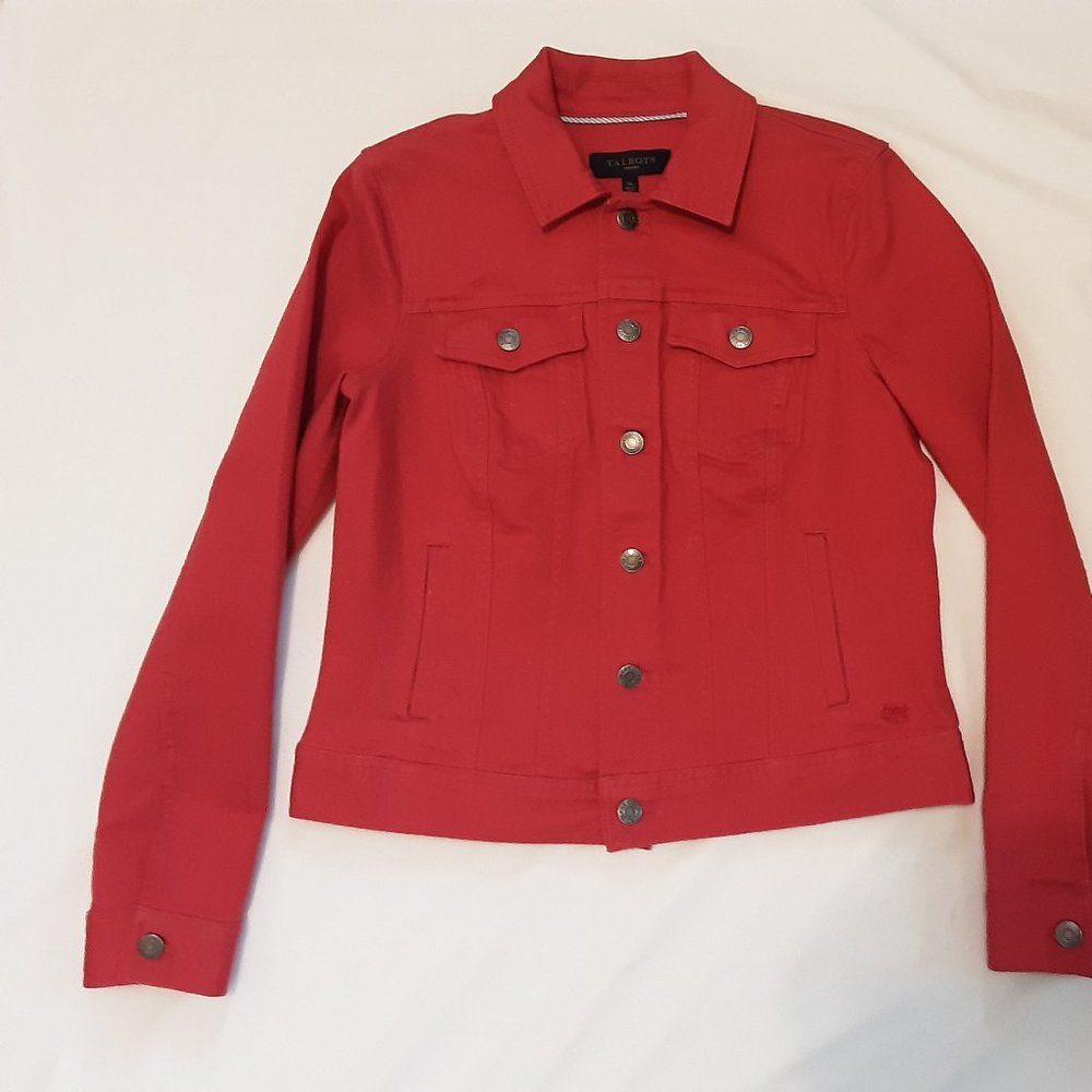 Talbots Dragonfly Denim Jacket. Petite Smal, Excellent Condition, True Red Color